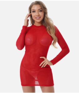Womens Mesh Fishnet Bodycon Dress See-through Babydolls Nightwear Bikini Cover Ups. Soft fabric, breathable, good stretchy, comfy to touch and wear, makes you feeling well.  see-through dress highlights your charming curve and makes you more attractive. Great for date night, Valentine’s Day, honeymoon, bridal gift, vacation, beach, pool party. Please check the size clearly before purchasing, hand wash cold recommend.
